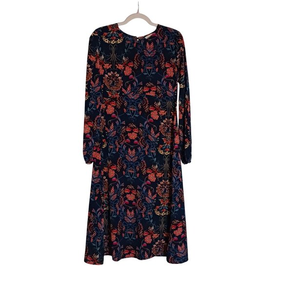 I.Madeline Garden Splendor Navy Blue Floral Print Long Sleeve Midi Dress Size M - Picture 5 of 13